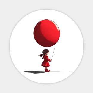 Little Girl With Big Red Balloon Magnet